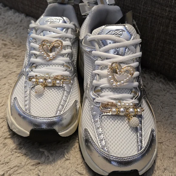 Avia White and Silver Athletic Shoes with Gold Accents - Picture 4 of 4
